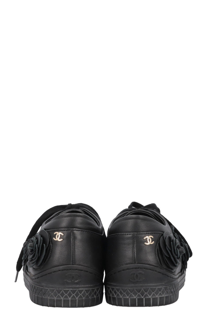 CHANEL Camelia Applique Low Top Sneaker Black
