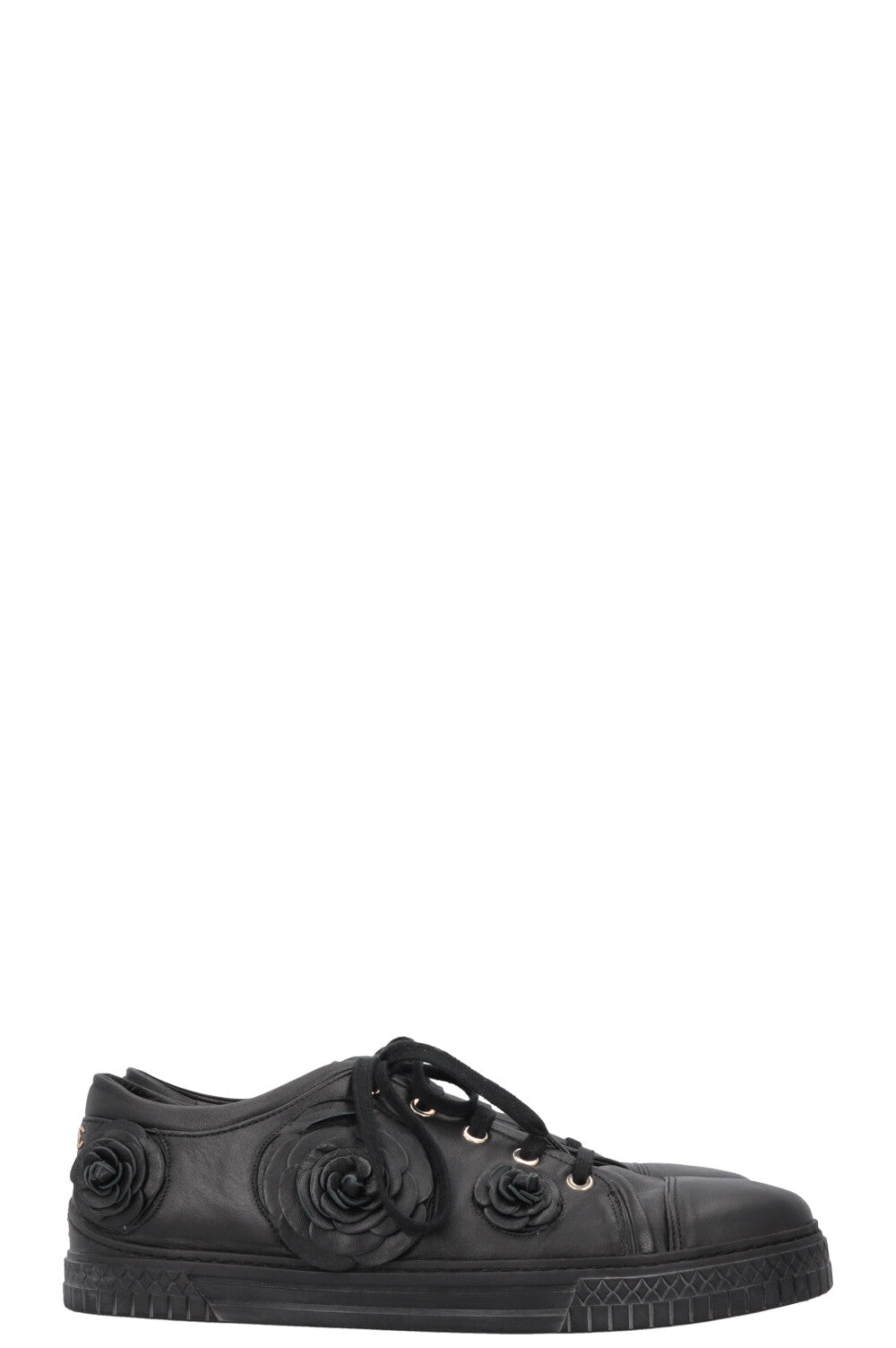 CHANEL Camelia Applique Low Top Sneaker Black