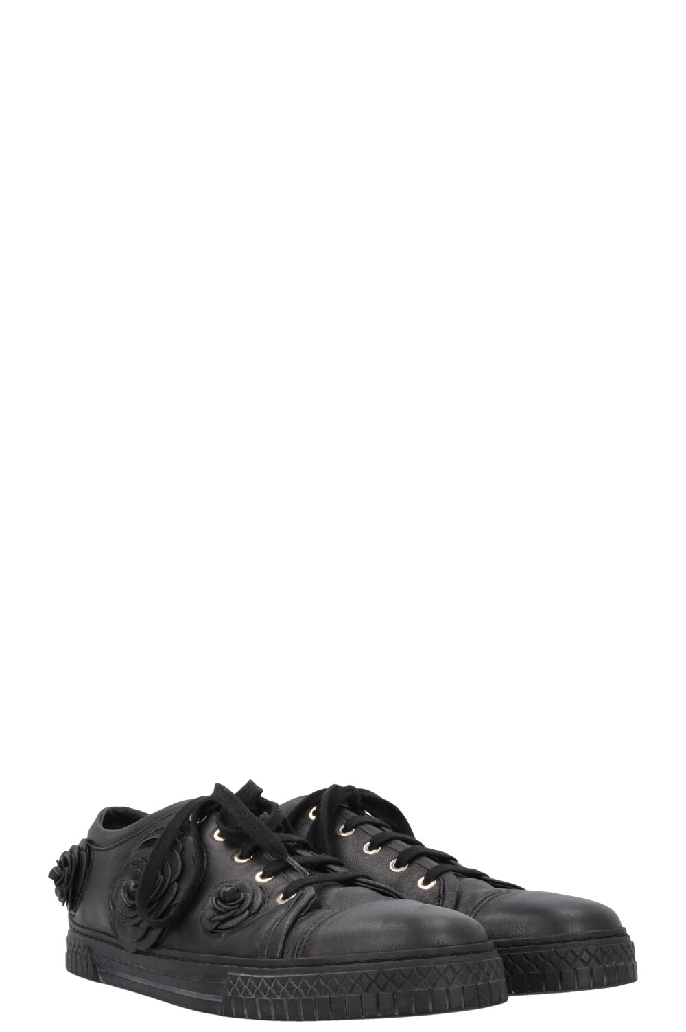 CHANEL Camelia Applique Low Top Sneaker Black