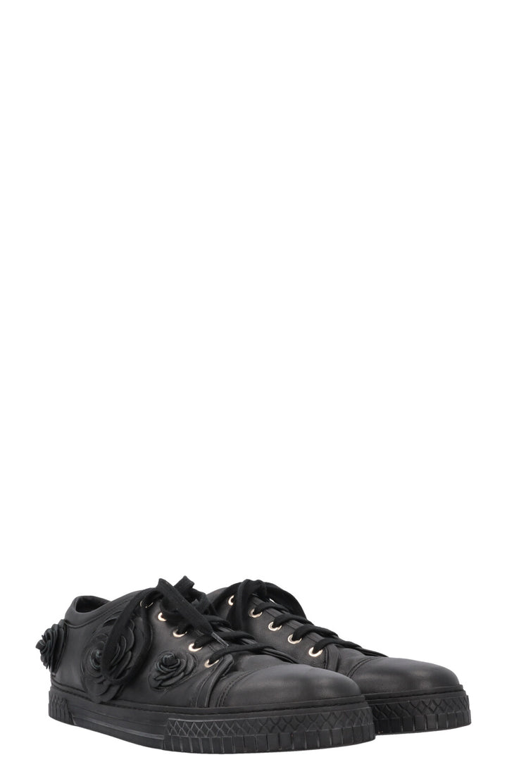 CHANEL Camelia Applique Low Top Sneaker Black
