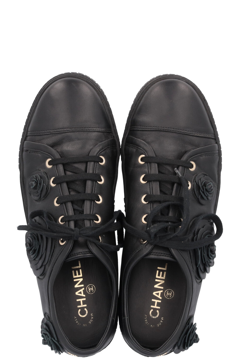 CHANEL Camelia Applique Low Top Sneaker Black