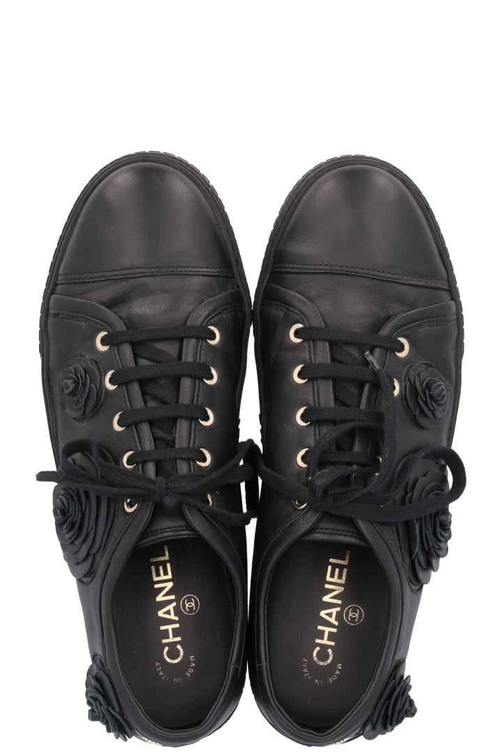 CHANEL Camelia Applique Low Top Sneaker Black