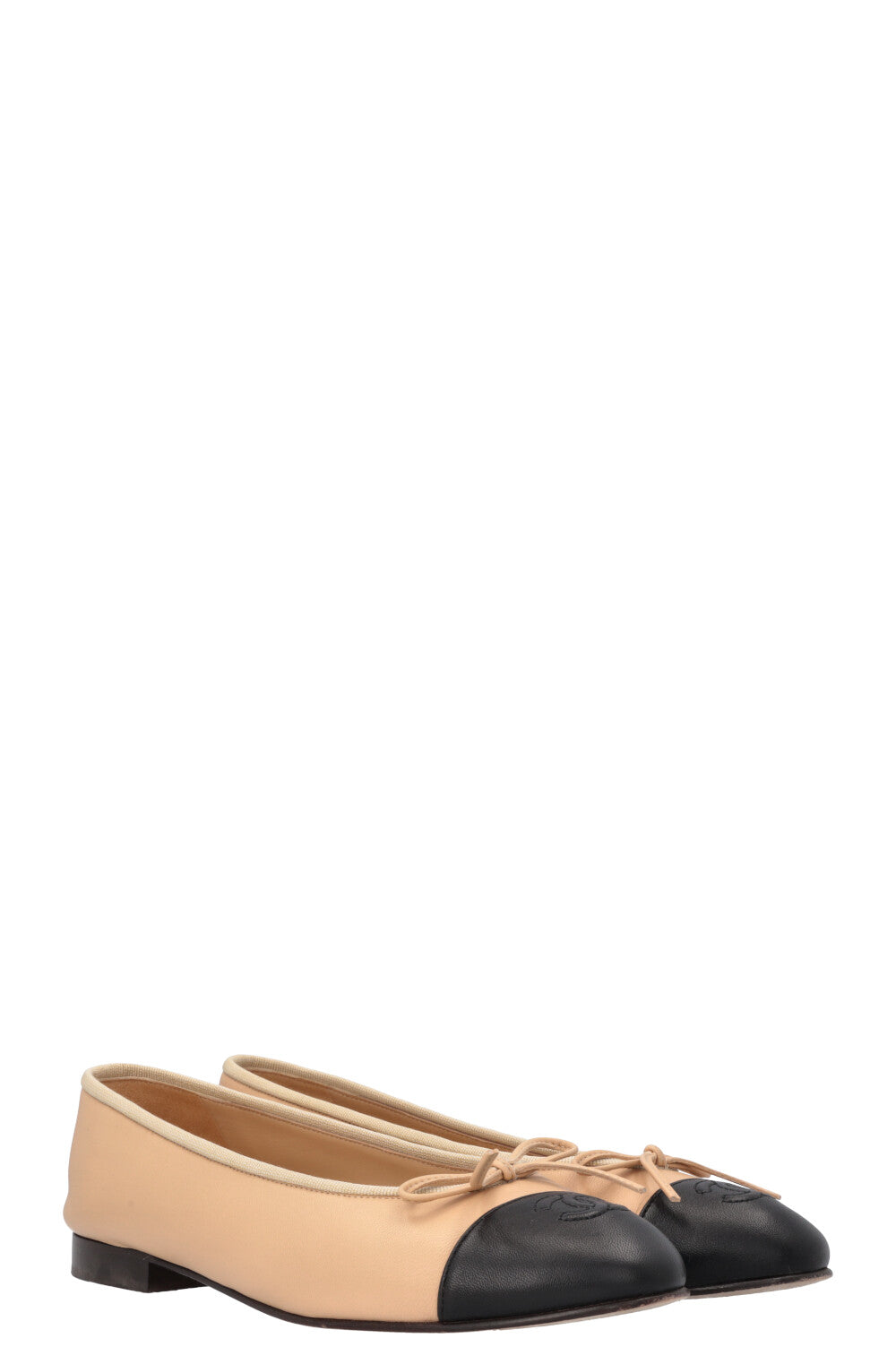 CHANEL Classic Ballet Flats Nude Black
