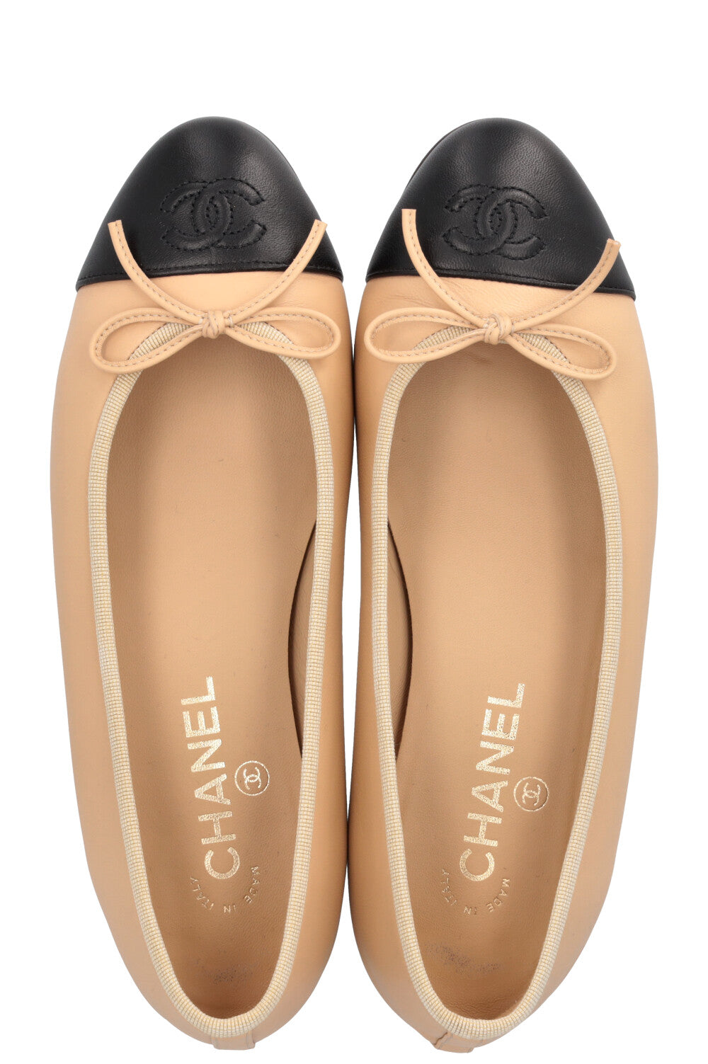 CHANEL Classic Ballet Flats Nude Black