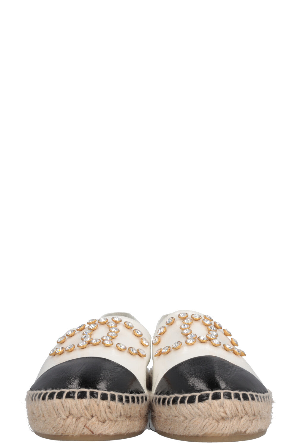 CHANEL Crystals Espadrilles Patent Black White