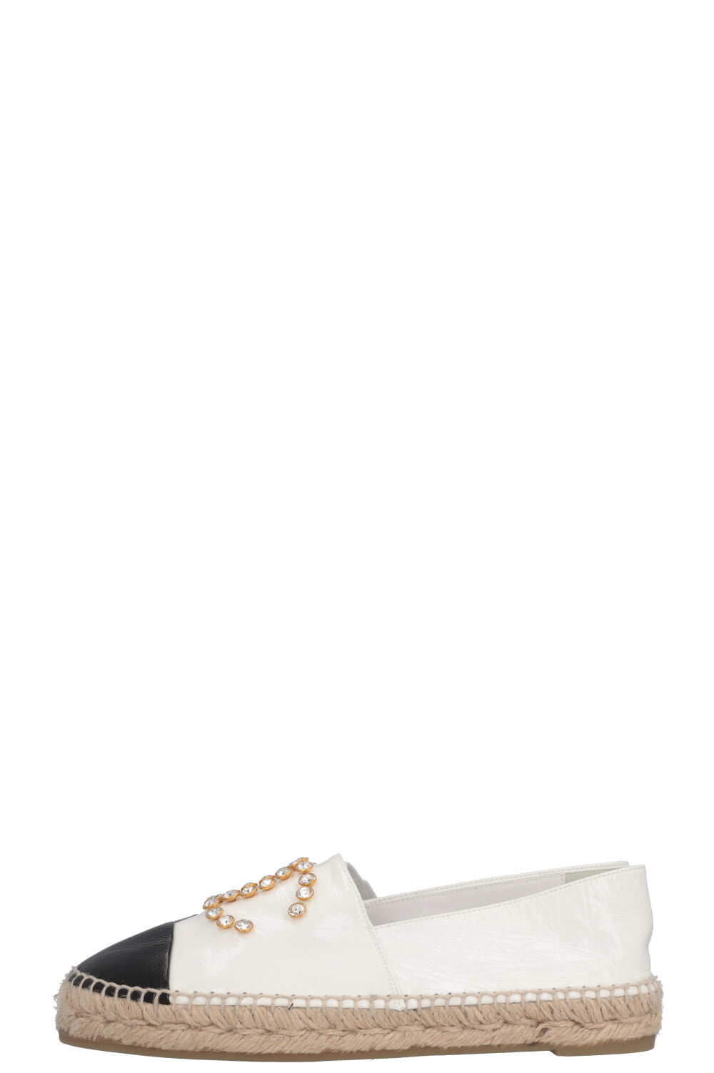 CHANEL Crystals Espadrilles Patent Black White
