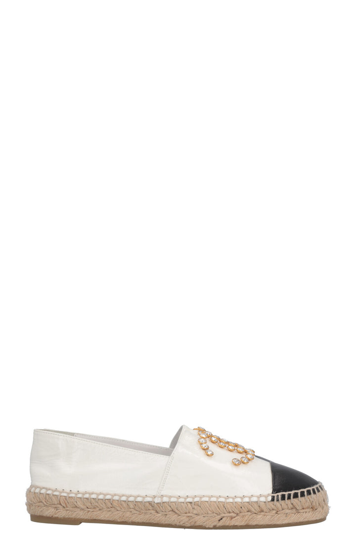 CHANEL Crystals Espadrilles Patent Black White
