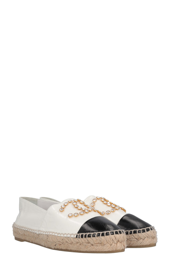 CHANEL Crystals Espadrilles Patent Black White