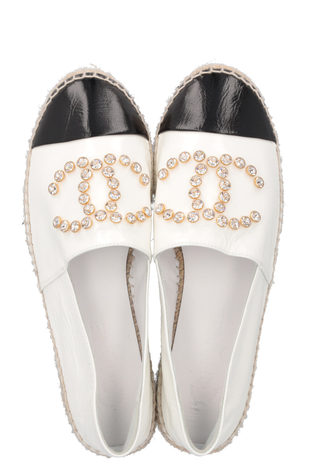 CHANEL Crystals Espadrilles Patent Black White