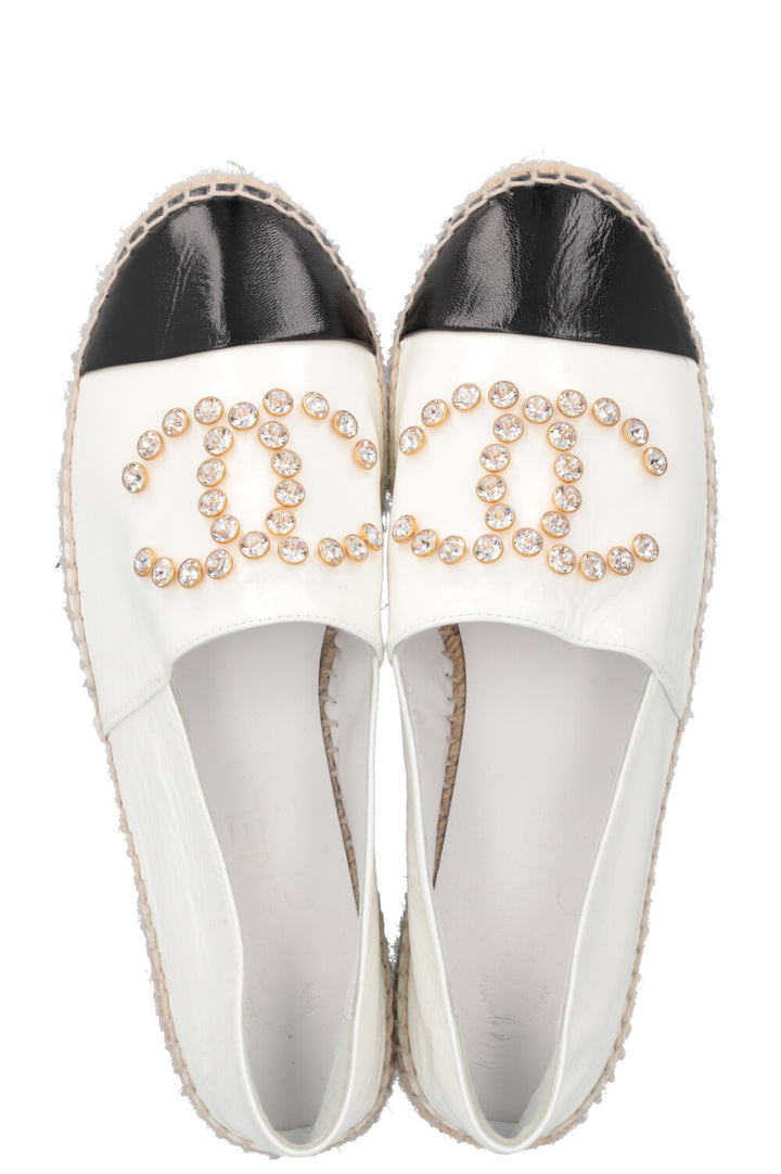 CHANEL Crystals Espadrilles Patent Black White