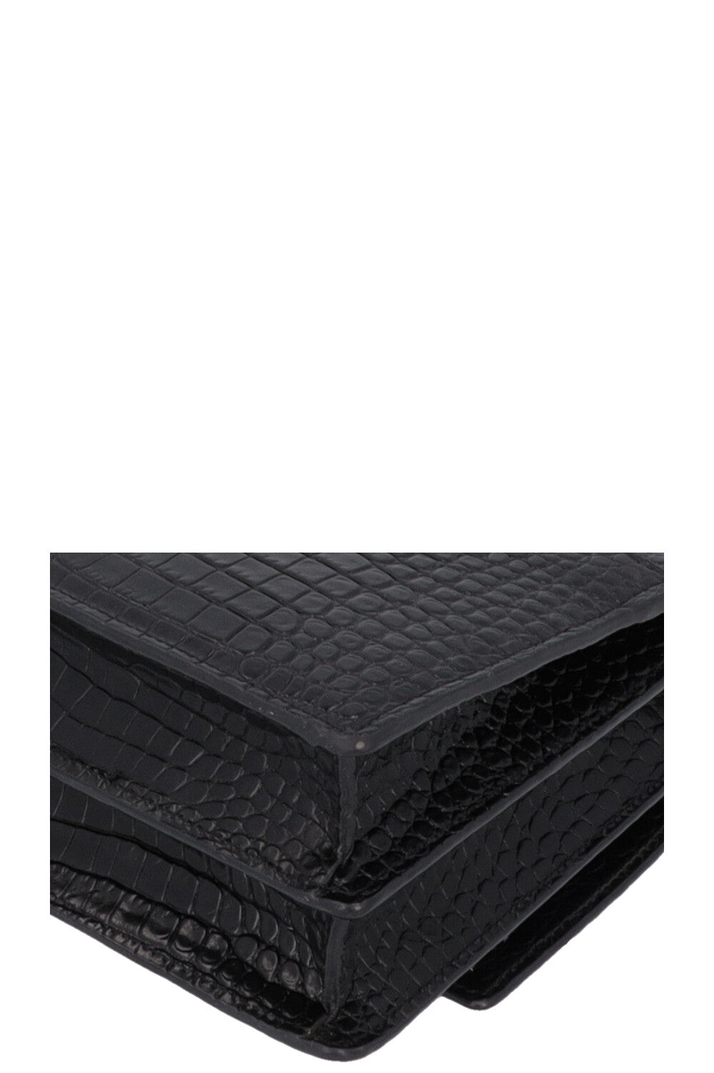 SAINT LAURENT Small Croc Embossed Sunset Bag Black