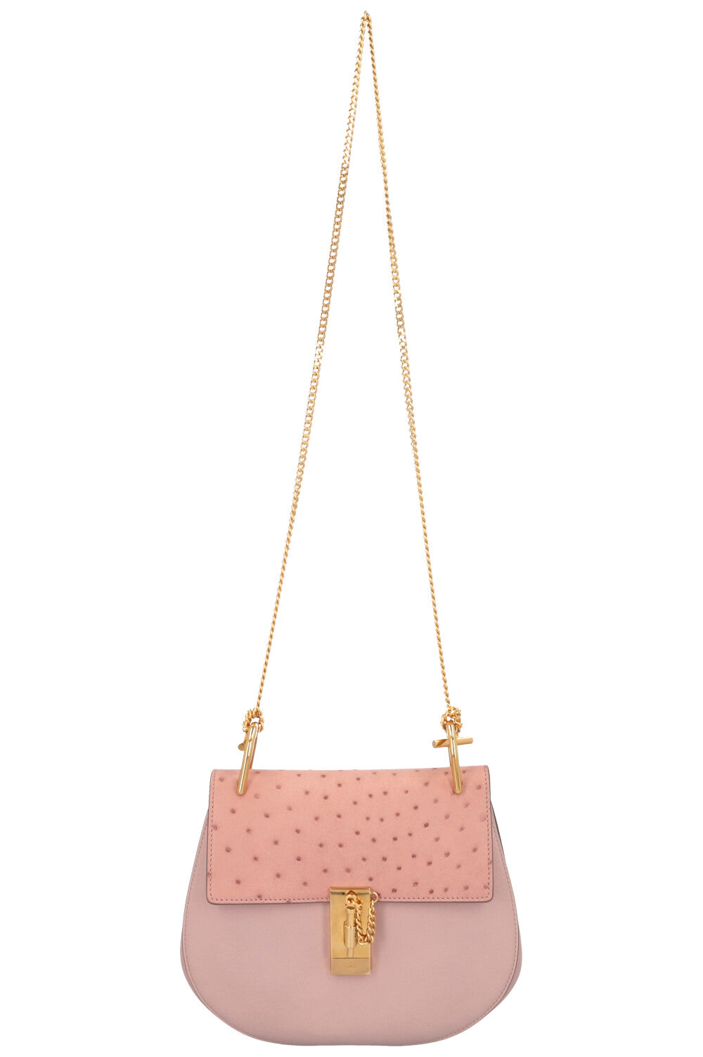 CHLOE Drew Crossbody Bag Ostrich Powder Pink