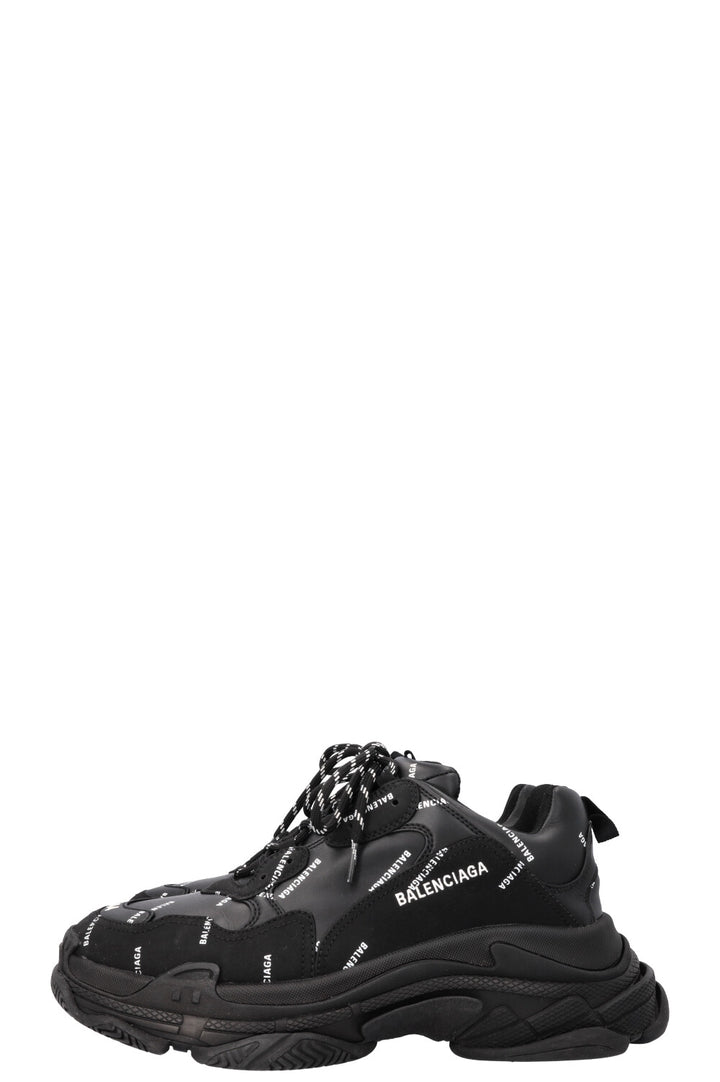 BALENCIAGA All Over Logo Triple S Black White