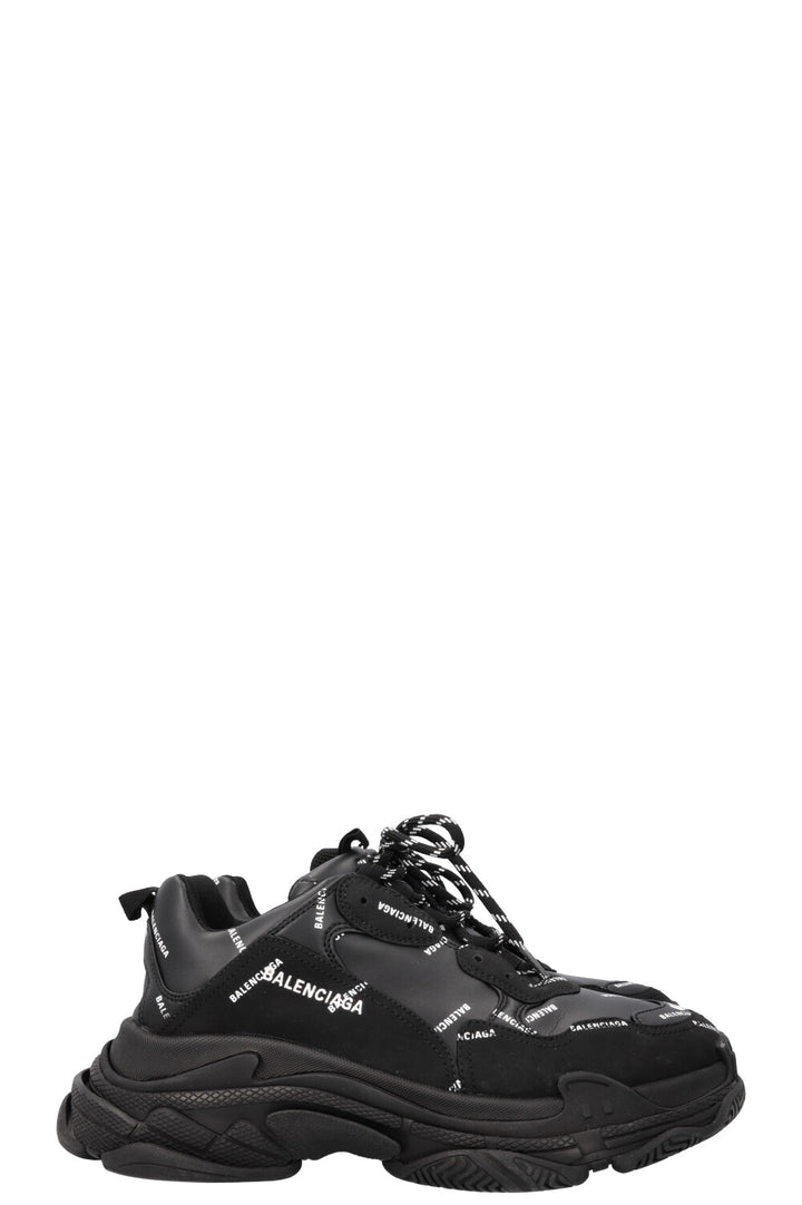 BALENCIAGA All Over Logo Triple S Black White