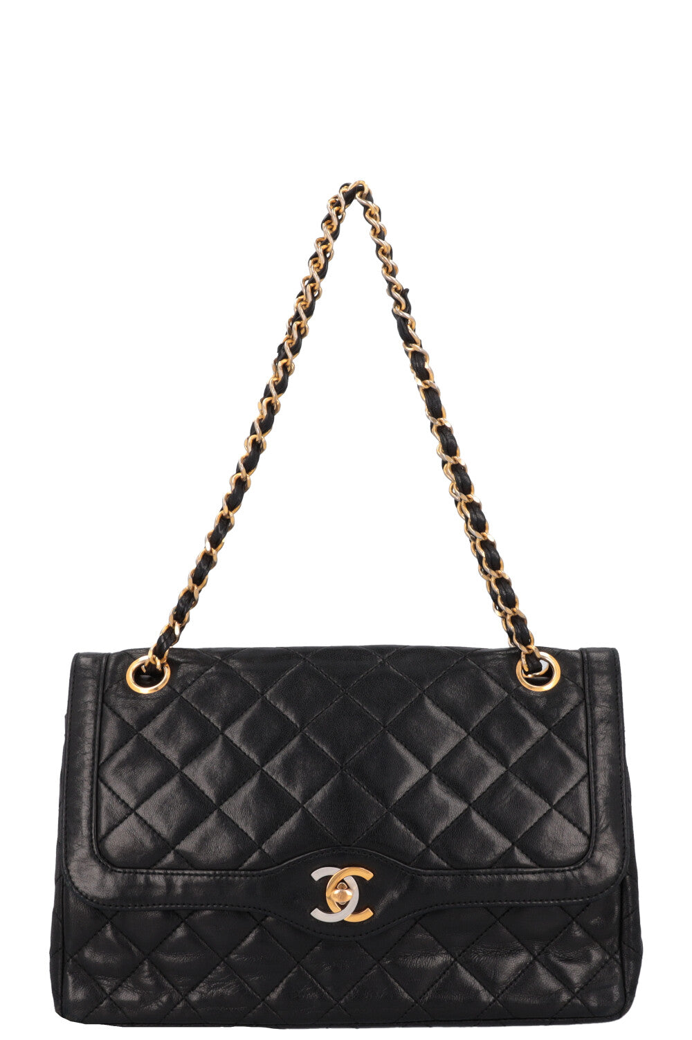 CHANEL Vintage Two Tone Flap Bag Black