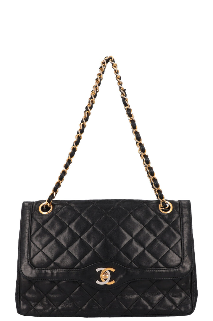 CHANEL Vintage Two Tone Flap Bag Black