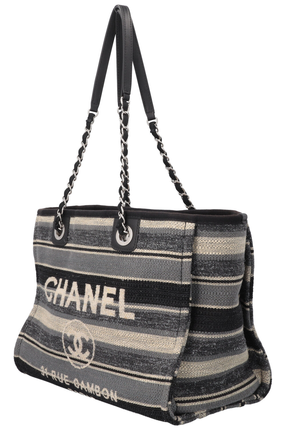 CHANEL Small Deauville Tote Bag Striped Blue