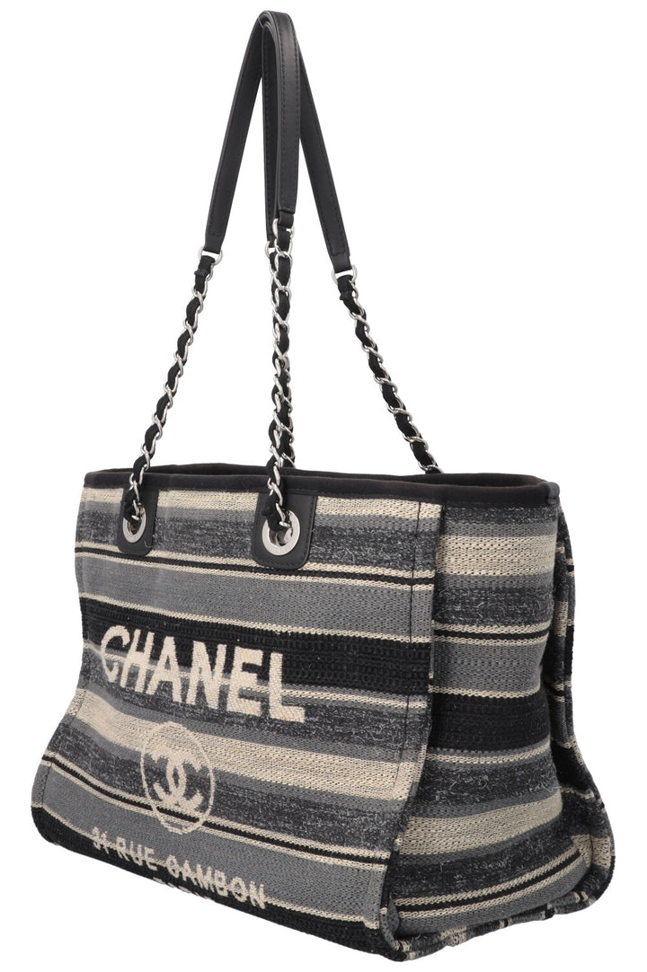 CHANEL Small Deauville Tote Bag Striped Blue