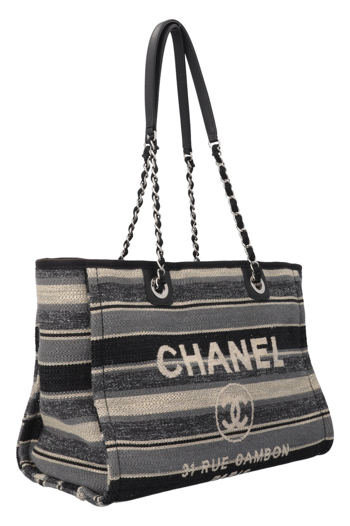 CHANEL Small Deauville Tote Bag Striped Blue