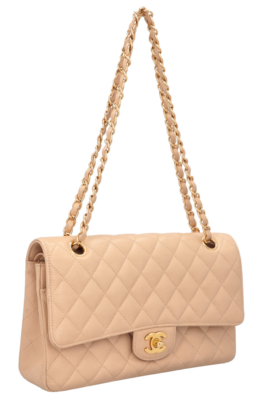 CHANEL Double Flap Bag Medium Caviar Beige