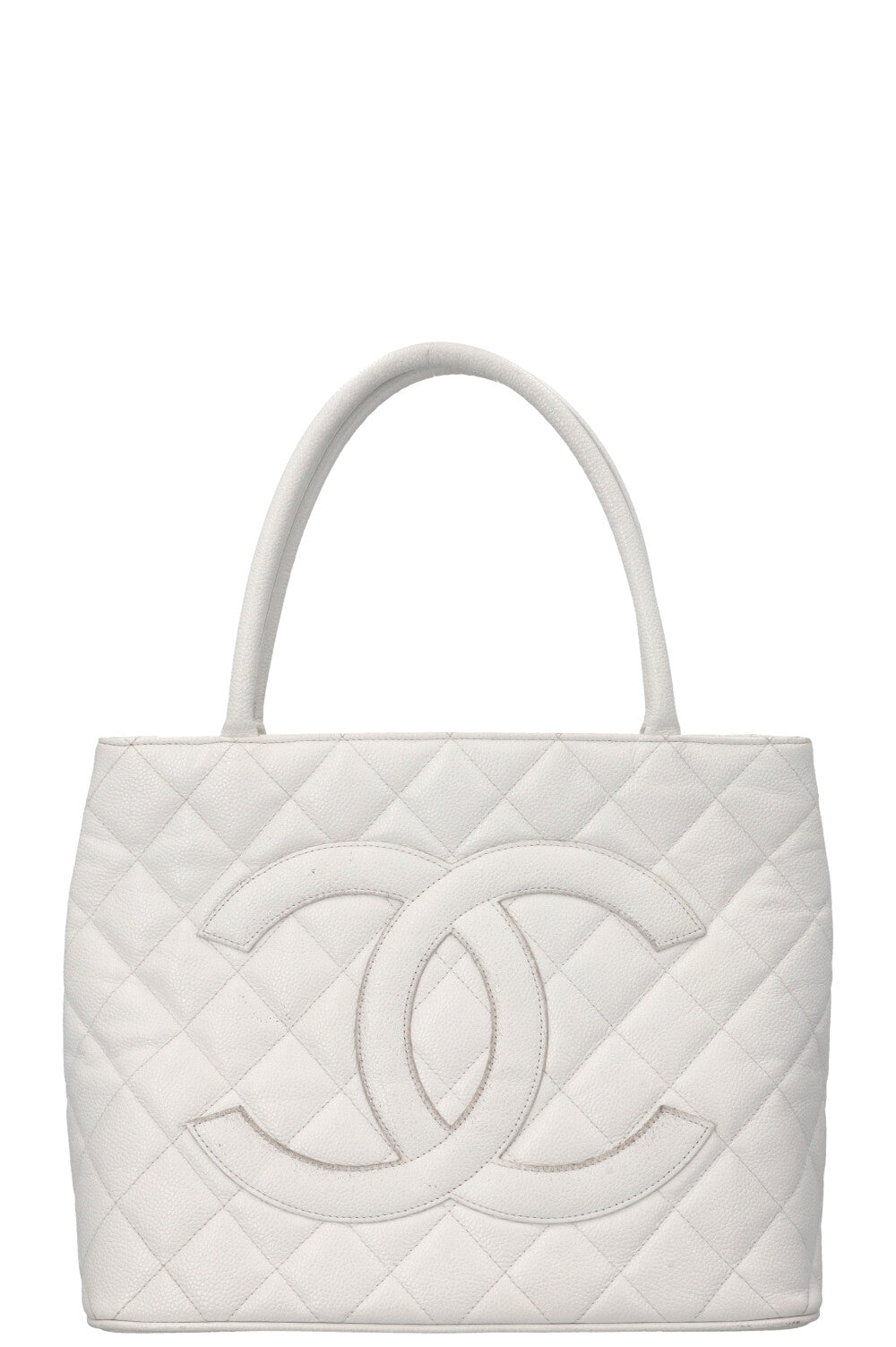 CHANEL Medaillon Tote Bag Leather White