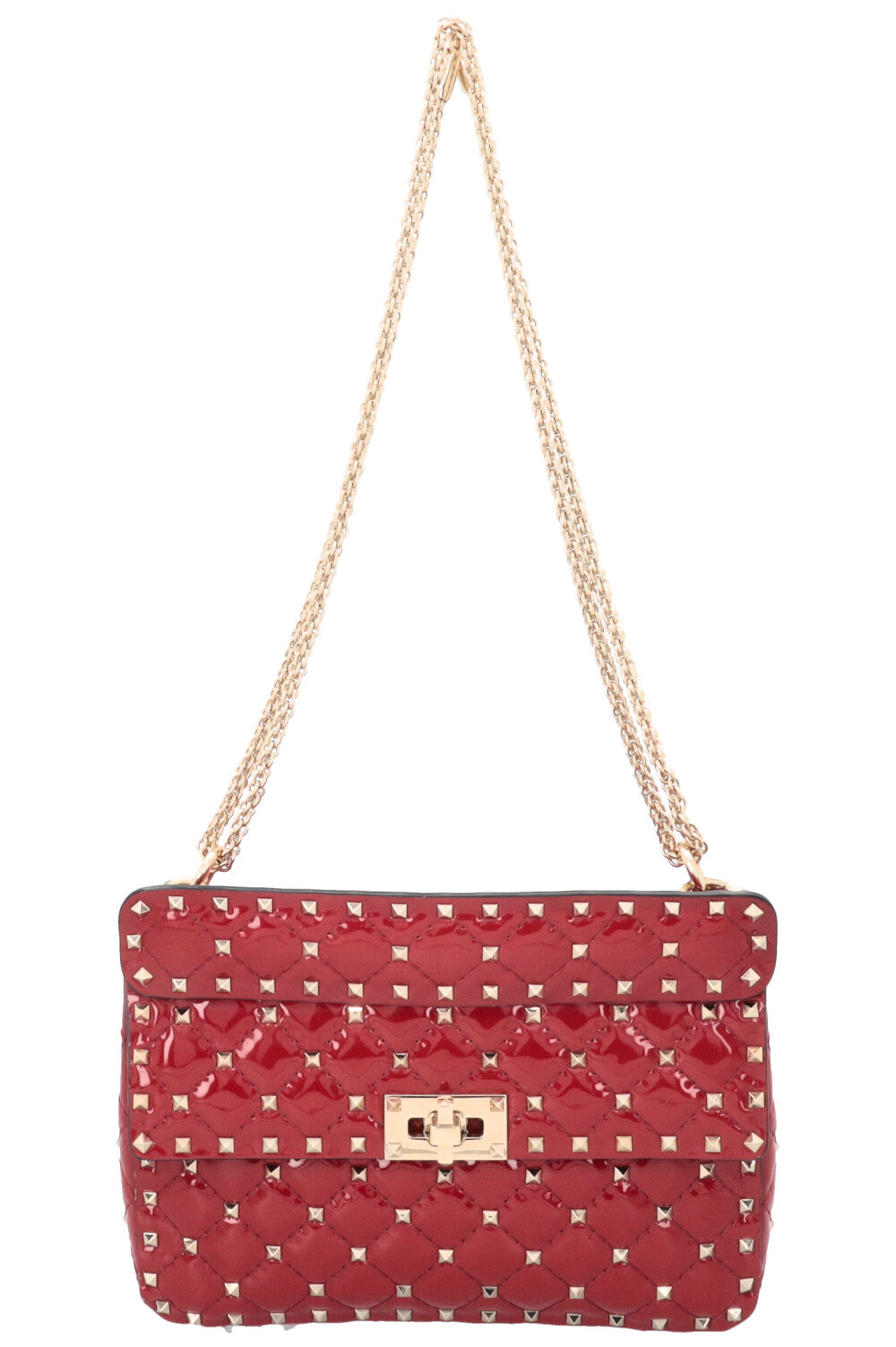 VALENTINO Rockstud Spike Medium Crossbody Bag Patent Red