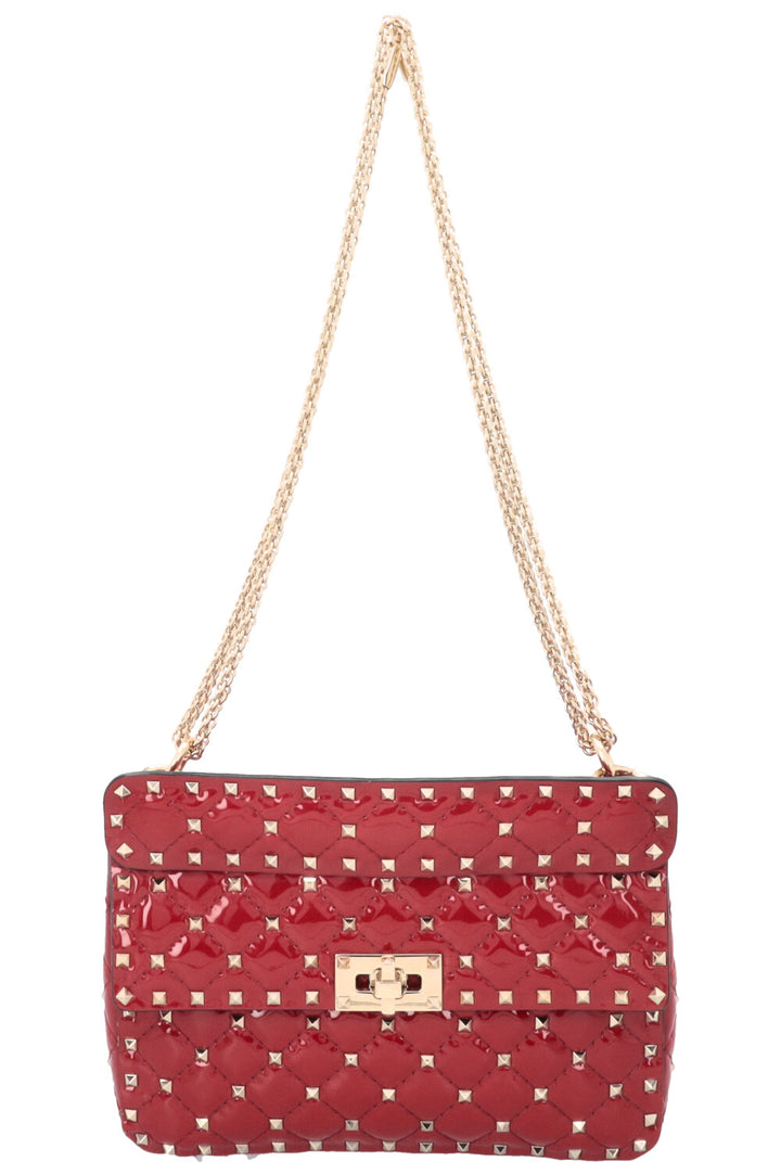VALENTINO Rockstud Spike Medium Crossbody Bag Patent Red