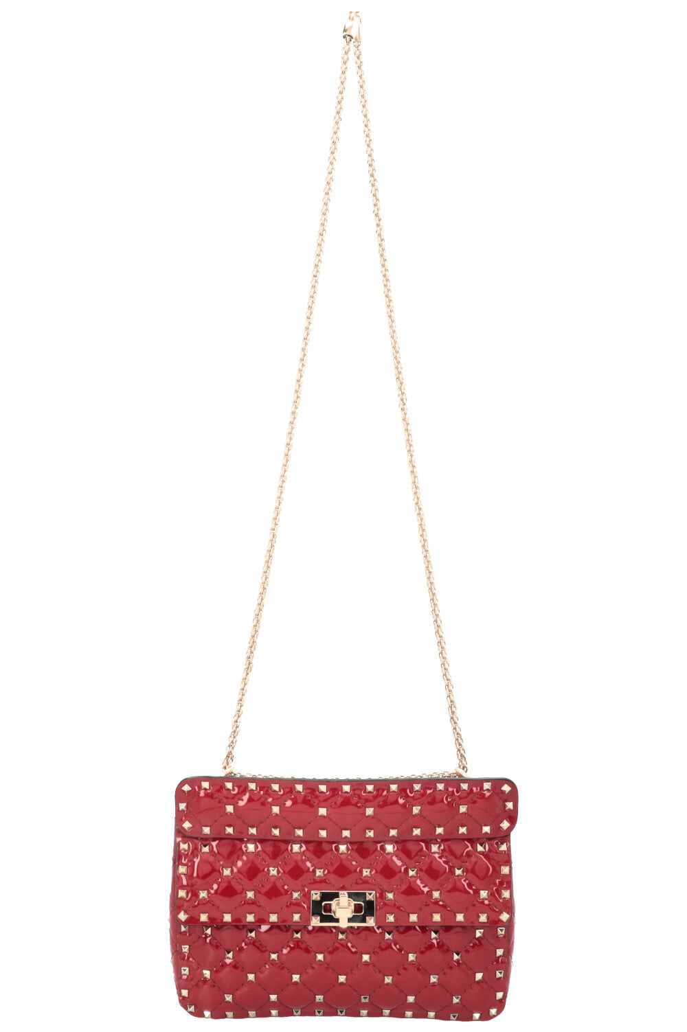 VALENTINO Rockstud Spike Medium Crossbody Bag Patent Red