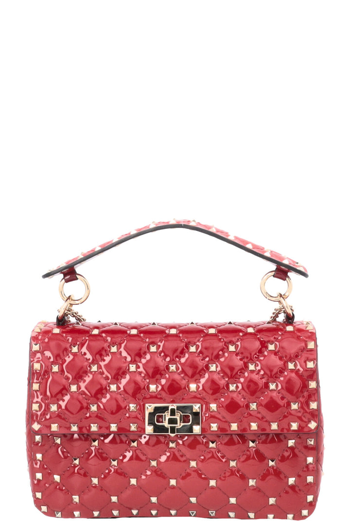 VALENTINO Rockstud Spike Medium Crossbody Bag Patent Red