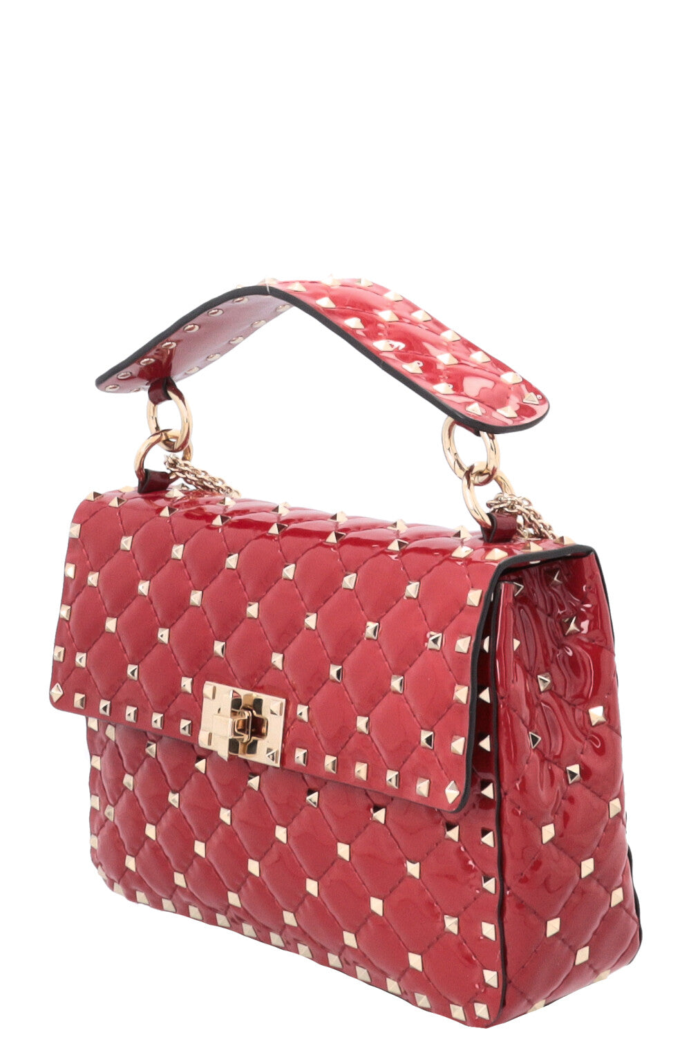 VALENTINO Rockstud Spike Medium Crossbody Bag Patent Red