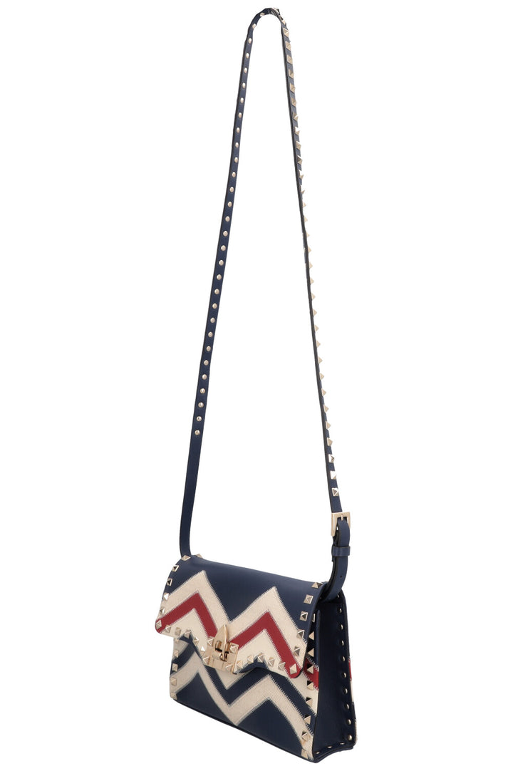 VALENTINO Rockstud Zig Zag Crossbody Bag, Navy, Red, White