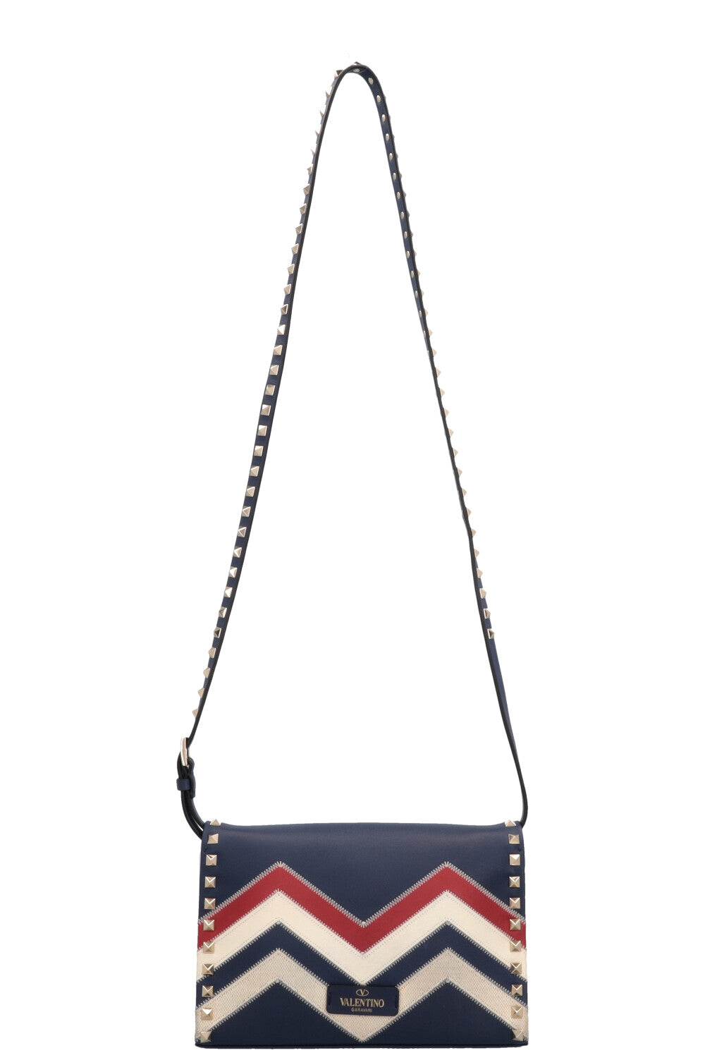 VALENTINO Rockstud Zig Zag Crossbody Bag, Navy, Red, White