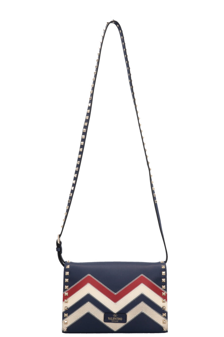 VALENTINO Rockstud Zig Zag Crossbody Bag, Navy, Red, White