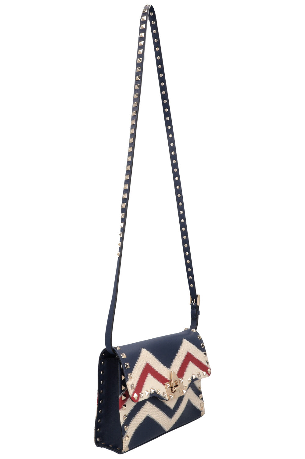 VALENTINO Rockstud Zig Zag Crossbody Bag, Navy, Red, White