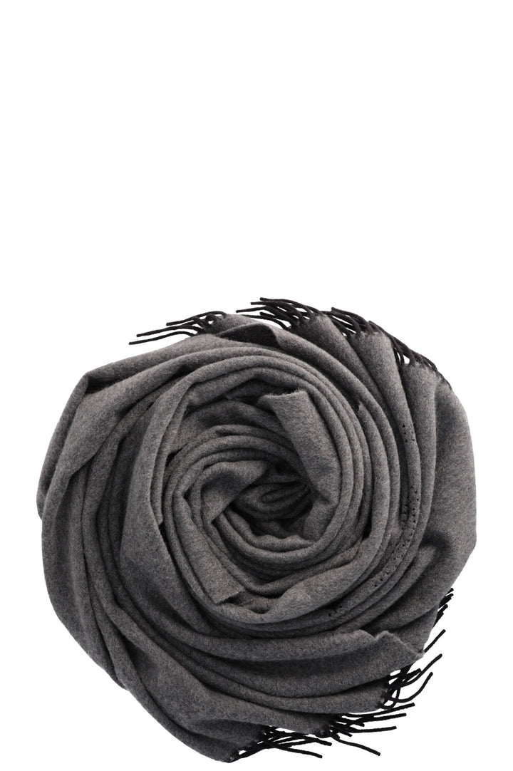 CHANEL Leaser Cut CC Fringed Scarf Grey Cashmere