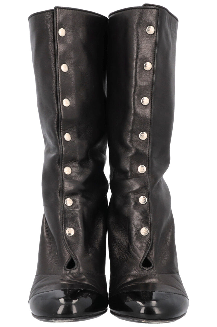 CHANEL Button Up Ankle Boots Black