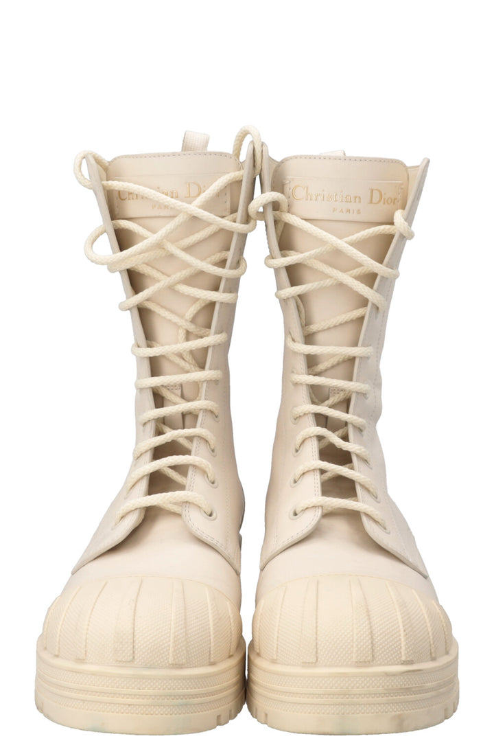 CHRISTIAN DIOR Combat Boots PVC Leather Ivory