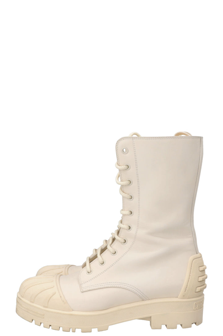 CHRISTIAN DIOR Combat Boots PVC Leather Ivory