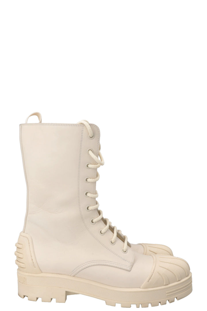 CHRISTIAN DIOR Combat Boots PVC Leather Ivory