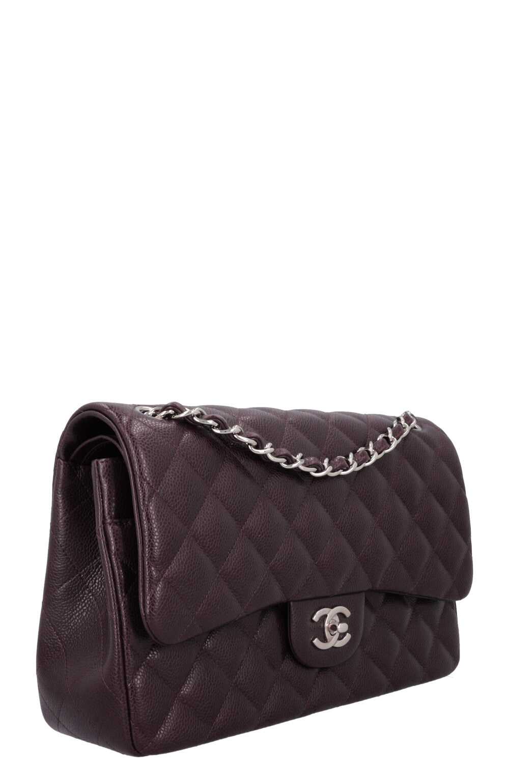 CHANEL Large Double Flap Eggplant Caviar