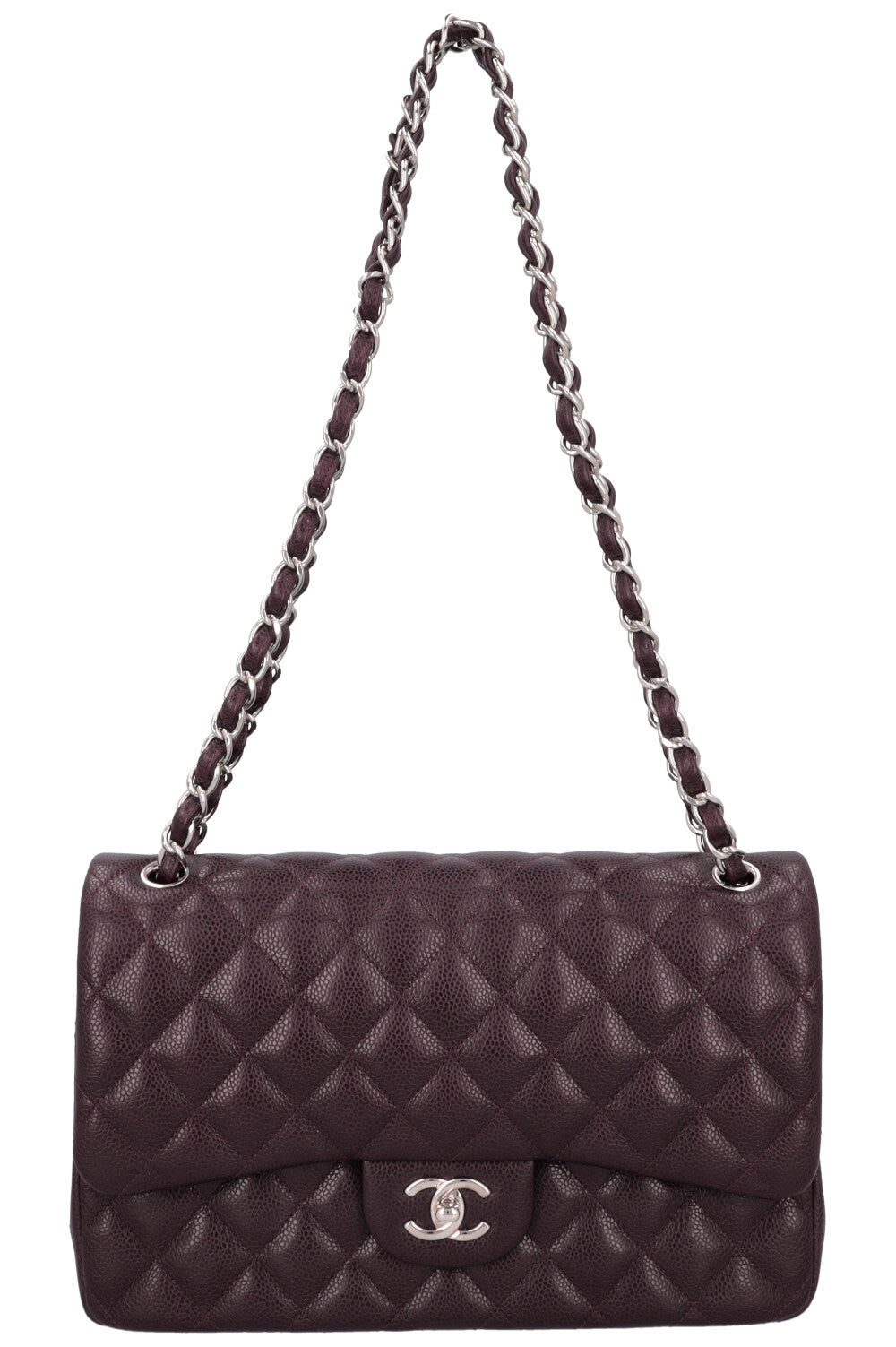 CHANEL Large Double Flap Eggplant Caviar