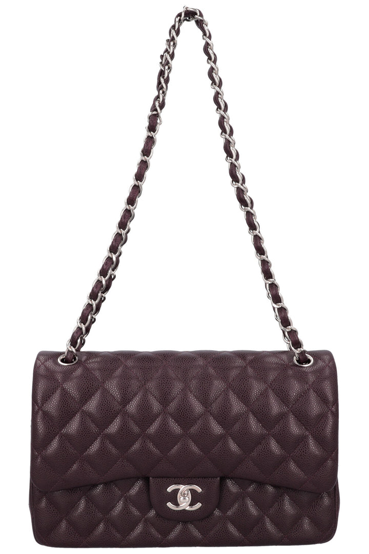 CHANEL Large Double Flap Eggplant Caviar