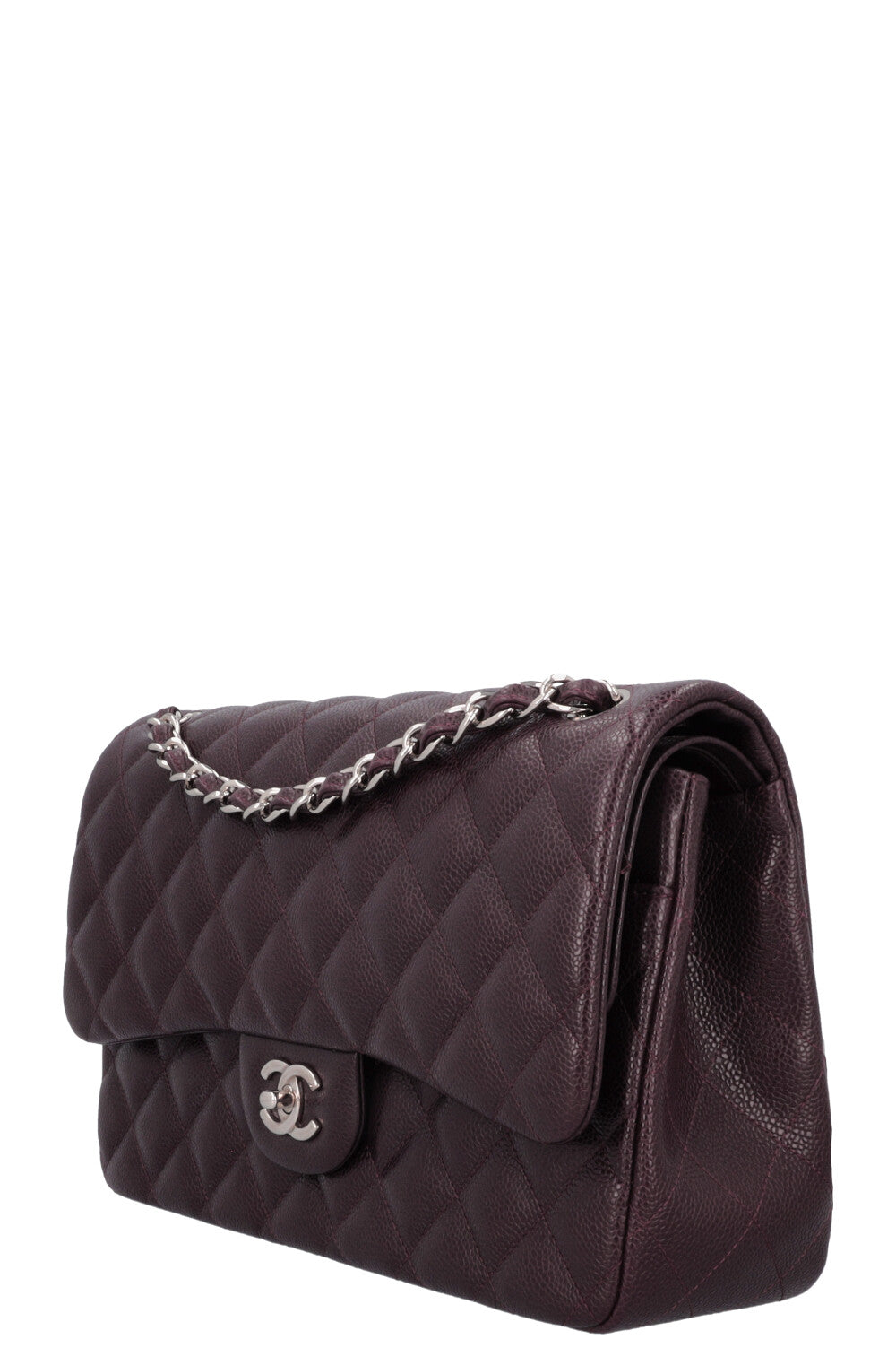 CHANEL Large Double Flap Eggplant Caviar