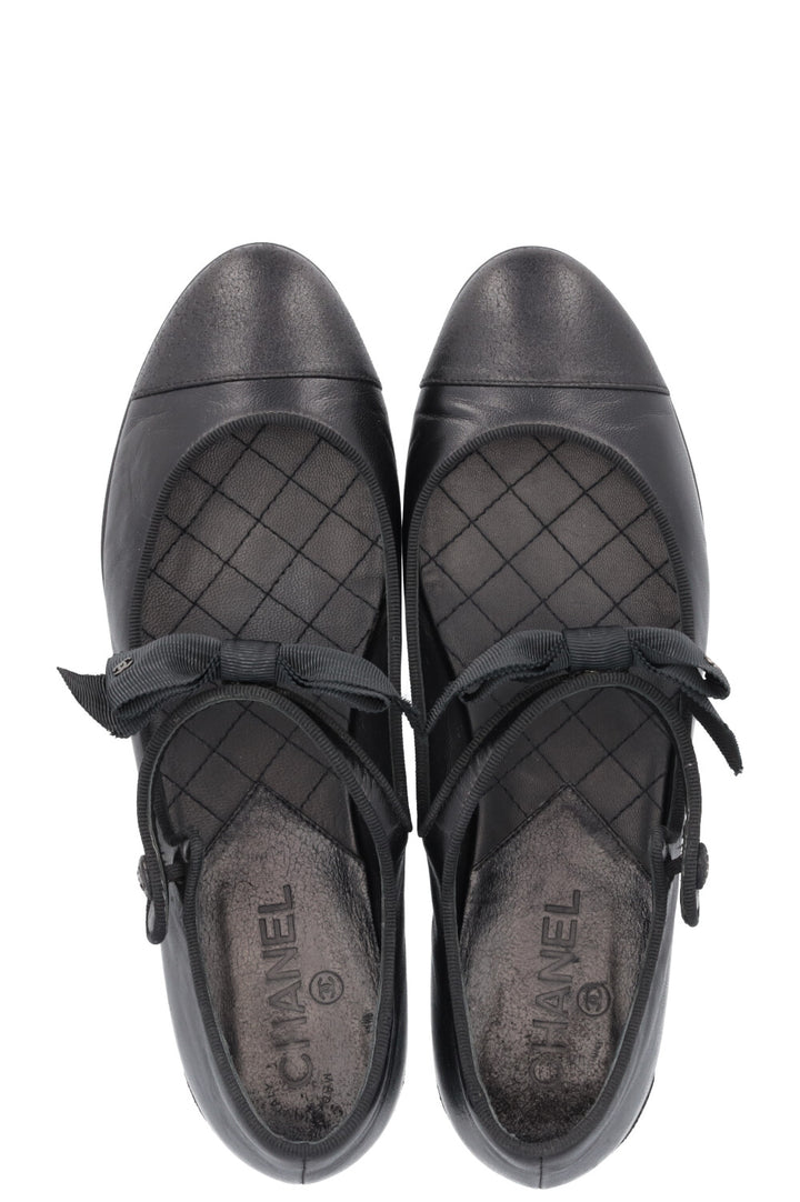 CHANEL Bow Mary Jane Ballet Flats Black