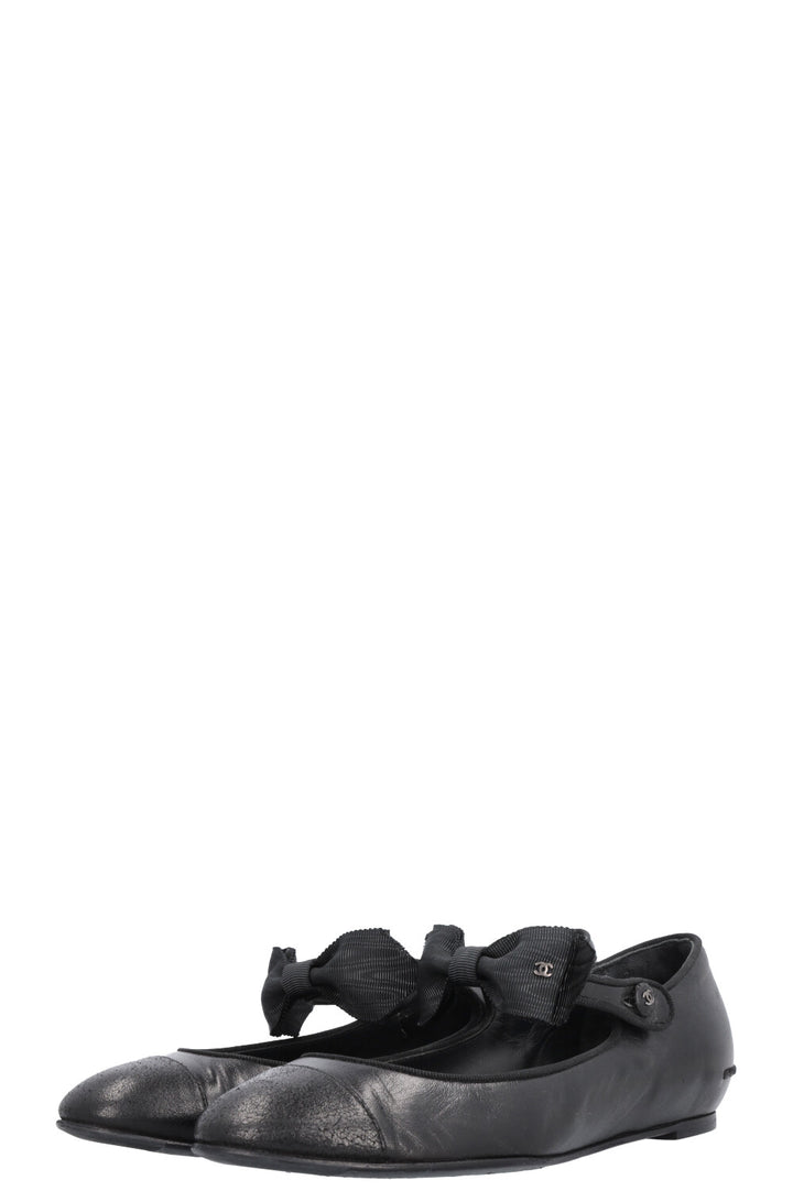 CHANEL Bow Mary Jane Ballet Flats Black