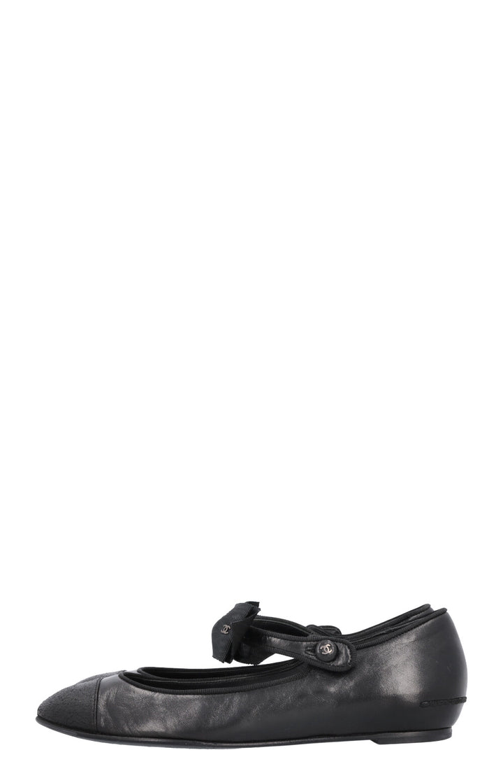 CHANEL Bow Mary Jane Ballet Flats Black