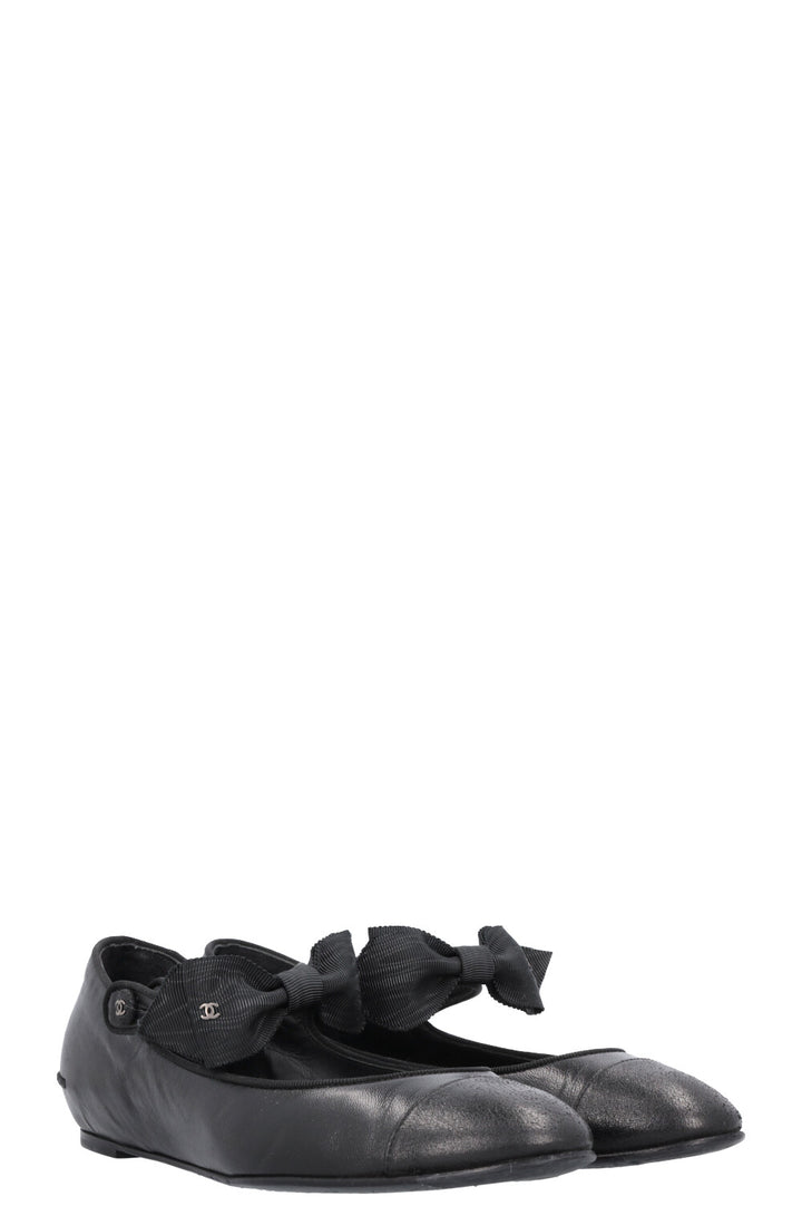 CHANEL Bow Mary Jane Ballet Flats Black