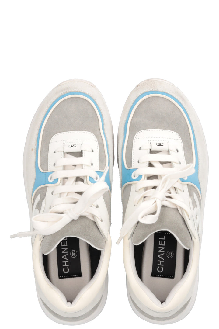 CHANEL Tennis Sneakers White Blue