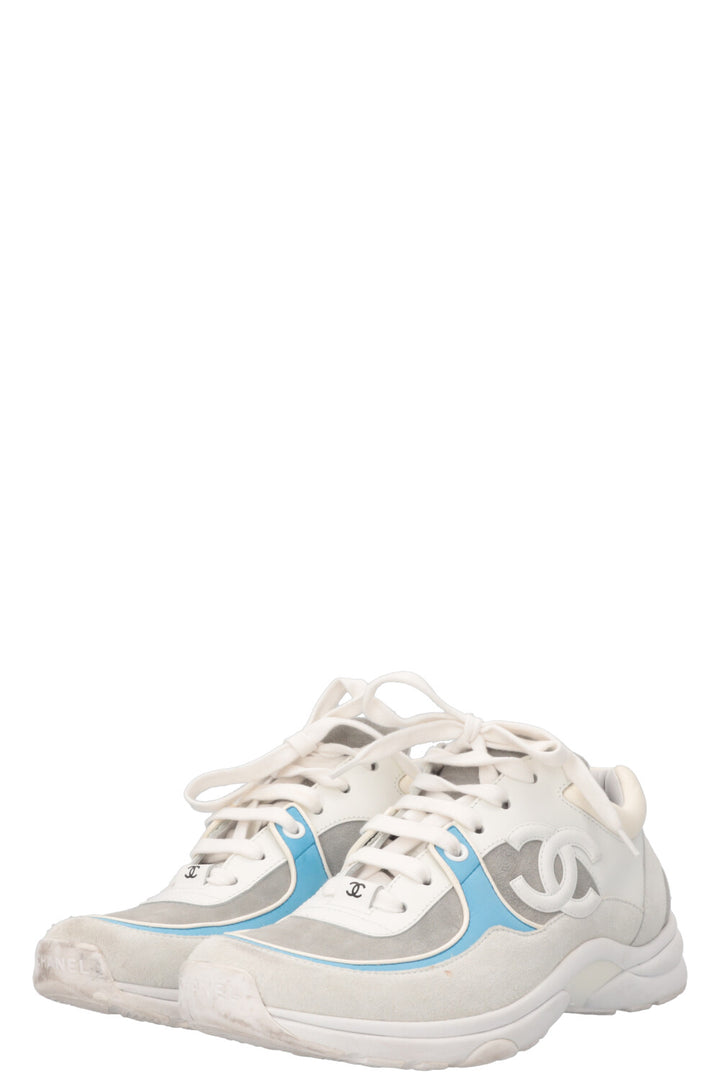 CHANEL Tennis Sneakers White Blue