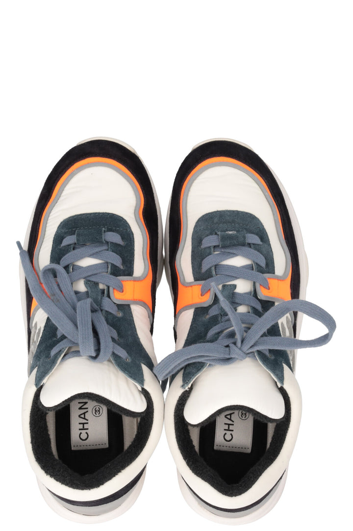 CHANEL Tennis Sneakers Navy White Orange
